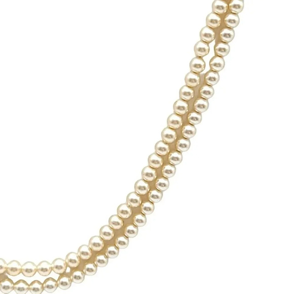 Marvella Silver Tone Champagne Glass Faux Pearl Dual Strand Necklace Rhinestone - Picture 3 of 6